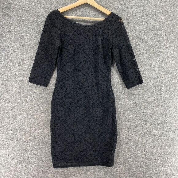 Laundry by Shelli Segal Dress Women 4 Black Floral Crochet Sheath Midi Zipper - Picture 1 of 9